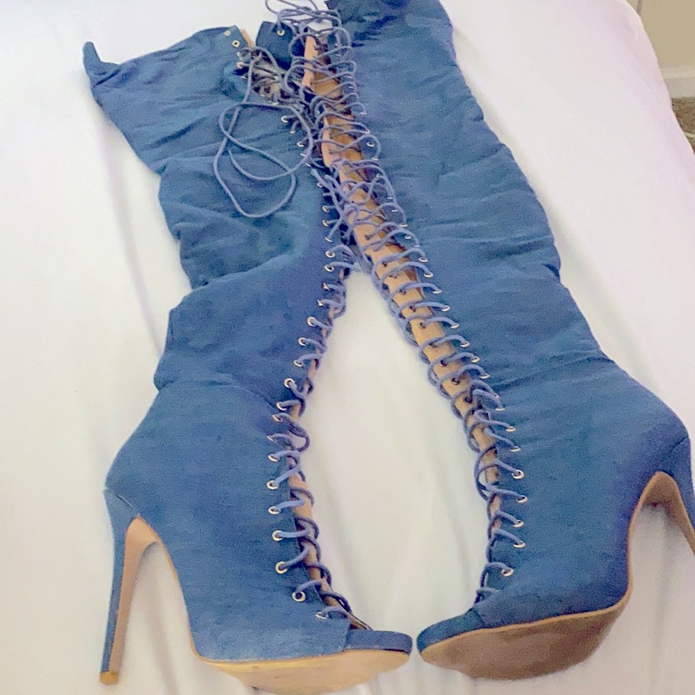 Denim Thigh boots